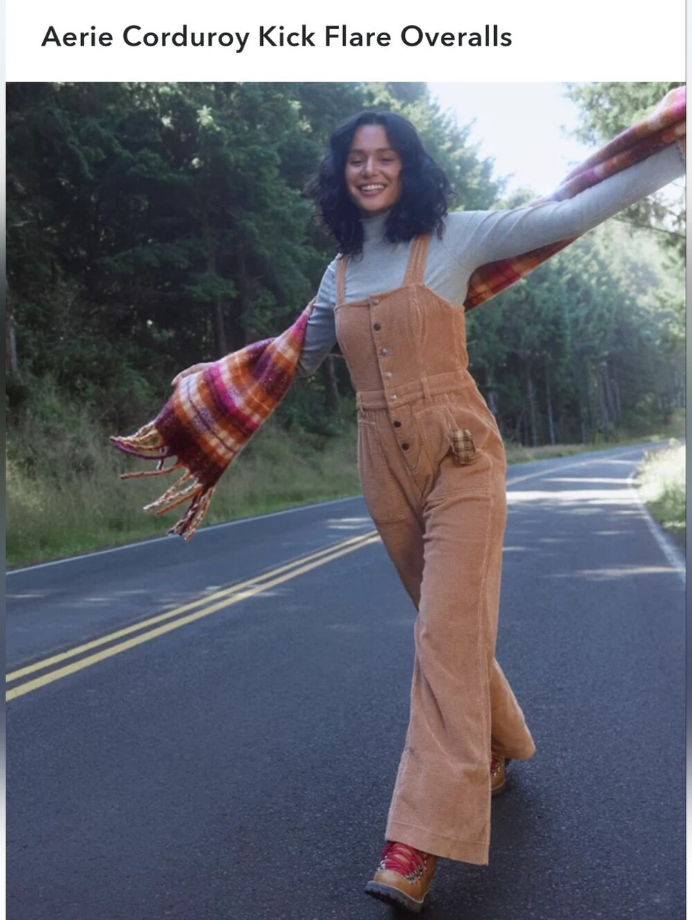 aerie Corduroy Kick Flare Overalls - Camel